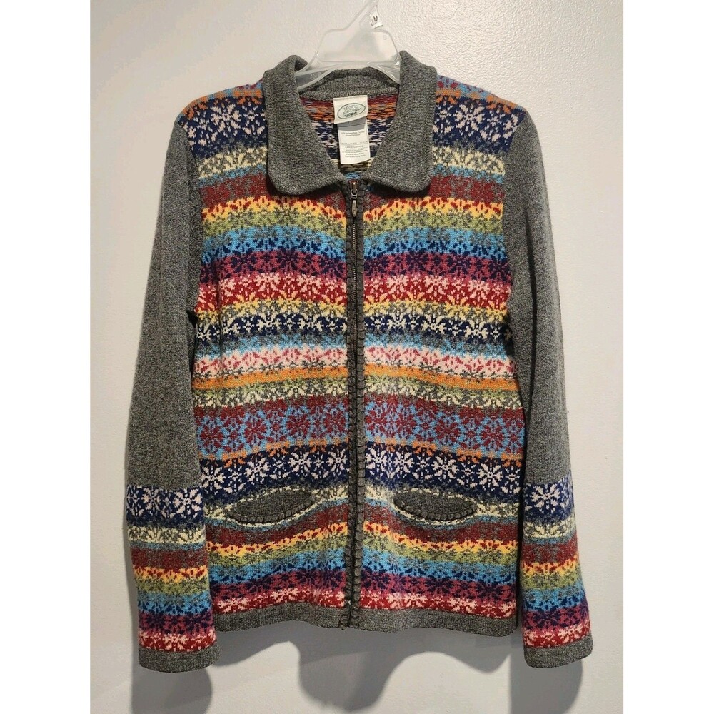 Vintage 90s Laura Ashley 100% Lambswool Cardigan Fair Isle Pattern Large